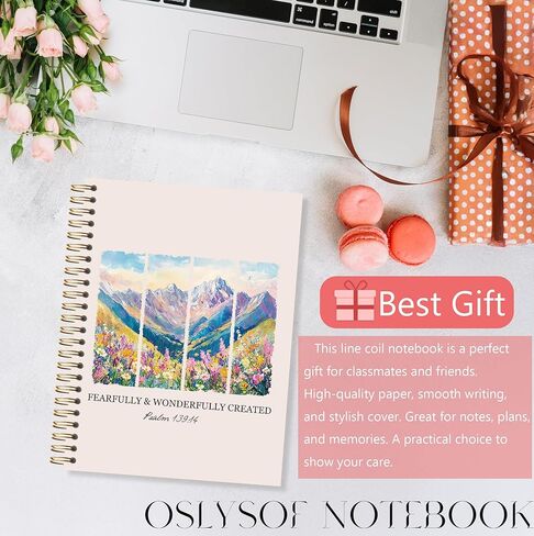 دفتر ملاحظات OSLYSOF Gorgeous Mountain Wildflower Christian الحلزوني، مزمور 139:14 دفتر يوميات الكتاب المقدس، دفاتر الكتاب المقدس لتدوين الملاحظات، مجلة الكتاب المقدس الدينية، 5.5x8.3 بوصة مع 164 صفحة in Saudi Arabia