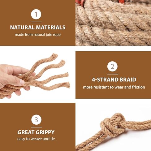 Jute Rope, Natural Hemp Rope, 4-Strand Thick Nautical Ropes (1/2 Inch 49Ft) for Decorative, Crafts, Porch Swing, Hanging, Tug of War, Packing in Saudi Arabia