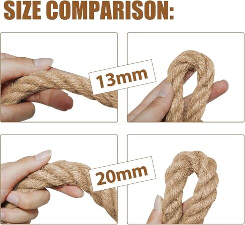 Jute Rope, Natural Hemp Rope, 4-Strand Thick Nautical Ropes (1/2 Inch 49Ft) for Decorative, Crafts, Porch Swing, Hanging, Tug of War, Packing in Saudi Arabia