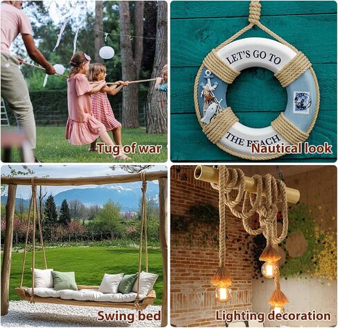 Jute Rope, Natural Hemp Rope, 4-Strand Thick Nautical Ropes (1/2 Inch 49Ft) for Decorative, Crafts, Porch Swing, Hanging, Tug of War, Packing in Saudi Arabia