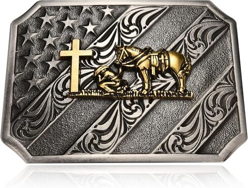 Western Cowboy Belt Buckle for Men, Longhorn Bull Texas Horse Cross Prayer Rodeo Belt Buckle in Kuwait