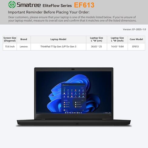 Smatree EliteFlow Laptop Sleeve Case for 15.6 inch Lenovo ThinkPad T15p/P15v Gen 3, Slim Protective Laptop Case with Accessory Pocket and Handle, Patented Super-Corner Shock Protection (EF613) in Saudi Arabia
