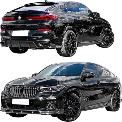 FREEMOTOR802 متوافق مع 2020-2023 BMW G06 X6 M Sport فقط الشفة الأمامية الممتصة للصدمات + التنانير الجانبية + طقم الناشر الخلفي بالكامل، استبدال أطقم الجسم باللون الأسود اللامع السفلي الأيسر الأيمن in Saudi Arabia