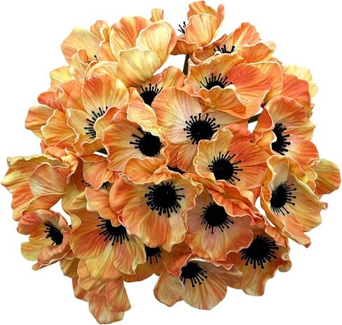 14 قطعة من باقة شقائق النعمان ذات الملمس الحقيقي لديكور الزهور الاصطناعية، مزهرية مركزية لطاولة المطبخ، ومزهرية منزلية، وحفلات زفاف، وزهور خلفية على شكل قوس (أبيض) in Kuwait