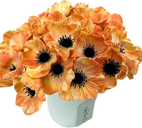 14 قطعة من باقة شقائق النعمان ذات الملمس الحقيقي لديكور الزهور الاصطناعية، مزهرية مركزية لطاولة المطبخ، ومزهرية منزلية، وحفلات زفاف، وزهور خلفية على شكل قوس (أبيض) in Kuwait