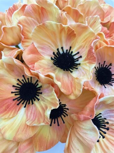 14 قطعة من باقة شقائق النعمان ذات الملمس الحقيقي لديكور الزهور الاصطناعية، مزهرية مركزية لطاولة المطبخ، ومزهرية منزلية، وحفلات زفاف، وزهور خلفية على شكل قوس (أبيض) in Kuwait