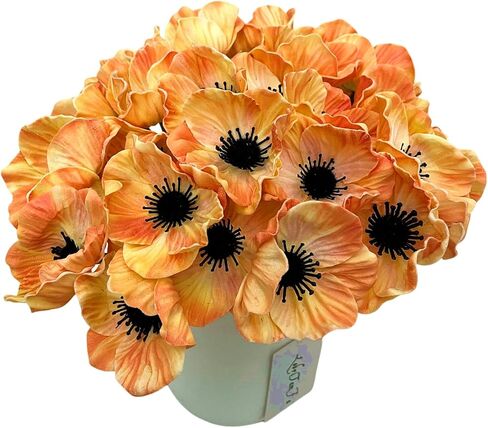 14 قطعة من باقة شقائق النعمان ذات الملمس الحقيقي لديكور الزهور الاصطناعية، مزهرية مركزية لطاولة المطبخ، ومزهرية منزلية، وحفلات زفاف، وزهور خلفية على شكل قوس (أبيض) in Kuwait