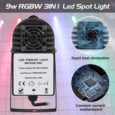 9W RGB Pinspot ضوء ديسكو الكرة أضواء، دبوس أضواء بقيادة الأضواء أضواء المرحلة، شعاع ضيق بقيادة الأضواء ديسكو الكرة الخفيفة الدورية in Kuwait