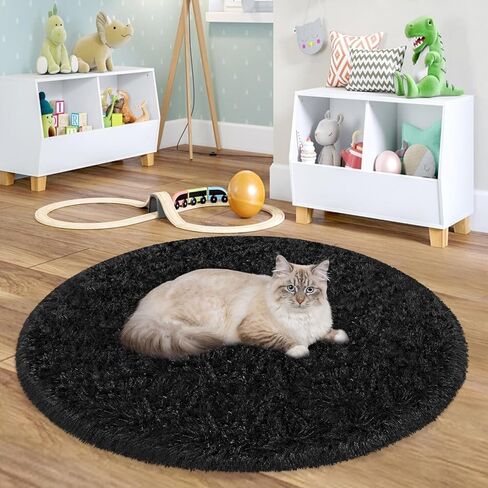 Purple Rug for Girls Room 3 Ft Fluffy Rug for Bedroom Shag Round Circle Rug, Soft Furry Carpet for Teen Room Aesthetic Décor Circular Rug for Baby Nursery Dorm Living Room Playroom Home Decor in Kuwait