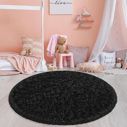 Purple Rug for Girls Room 3 Ft Fluffy Rug for Bedroom Shag Round Circle Rug, Soft Furry Carpet for Teen Room Aesthetic Décor Circular Rug for Baby Nursery Dorm Living Room Playroom Home Decor in Kuwait