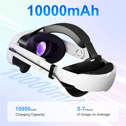 10000mAh Battery Head Strap For Meta Quest 3s/3 With Cool RGB and Magnetic Battery Design,Oculus Quest 3/3s accessories Extra VR Playtime with Premium Comfort & Adjustable, Reduce Facial Stress in Kuwait