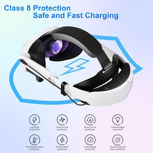 10000mAh Battery Head Strap For Meta Quest 3s/3 With Cool RGB and Magnetic Battery Design,Oculus Quest 3/3s accessories Extra VR Playtime with Premium Comfort & Adjustable, Reduce Facial Stress in Kuwait