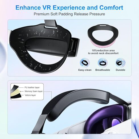 10000mAh Battery Head Strap For Meta Quest 3s/3 With Cool RGB and Magnetic Battery Design,Oculus Quest 3/3s accessories Extra VR Playtime with Premium Comfort & Adjustable, Reduce Facial Stress in Kuwait