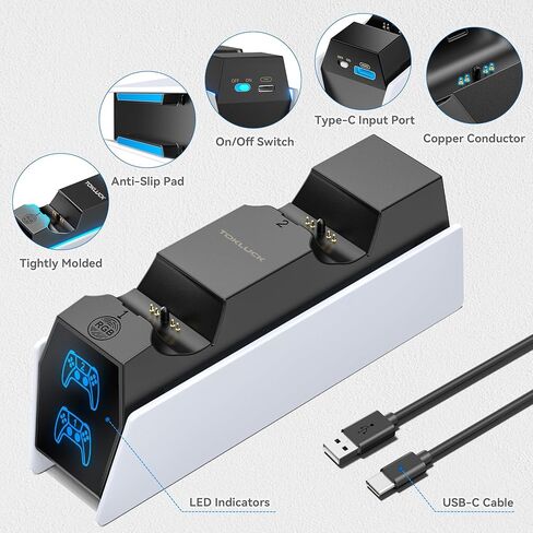 PS5 Controller Charger Station Compatible with PlayStation 5 Faceplates Edge & Dual Controller, PS5 Accessories Charging Station, PS5 Charging Dock Stand with LED Indicators & Charging Cable in Kuwait
