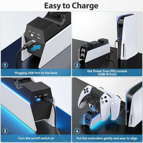 PS5 Controller Charger Station Compatible with PlayStation 5 Faceplates Edge & Dual Controller, PS5 Accessories Charging Station, PS5 Charging Dock Stand with LED Indicators & Charging Cable in Kuwait