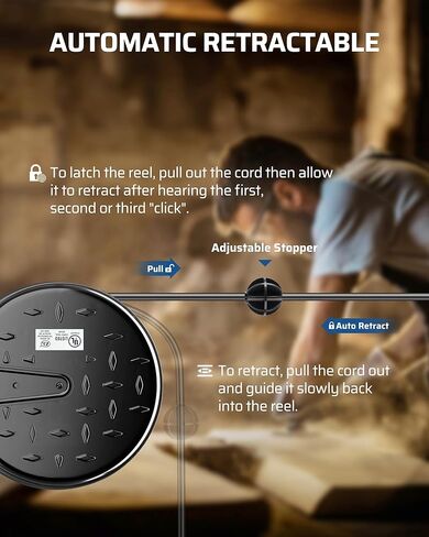 DEWENWILS 30 Ft Retractable Extension Cord Reel, Ceiling/Wall Mount 16/3 Gauge SJTW Power Cord with 3 Electrical Outlets Pigtail for Garage and Shop, 10 Amp Circuit Breaker, Metal Plate, UL Listed in Kuwait