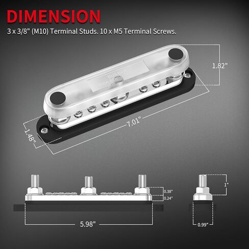 DAIERTEK 600A Power Distribution Block 12V Bus Bar Terminal Block 6 x 3/8" Terminal Studs 12 Volt Marine Bus Bar with Cover Positive & Negative for Automotive Car Boat Solar System in Saudi Arabia