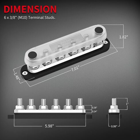 DAIERTEK 600A Power Distribution Block 12V Bus Bar Terminal Block 6 x 3/8" Terminal Studs 12 Volt Marine Bus Bar with Cover Positive & Negative for Automotive Car Boat Solar System in Saudi Arabia