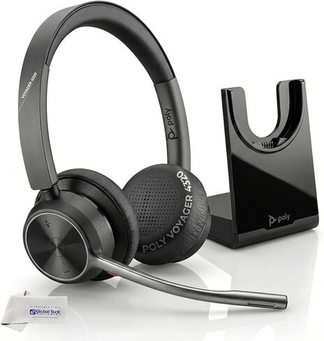 Poly Voyager 4320 UC Wireless Bluetooth Duo Headset (USB-A) Teams Version - Global Teck Bundle with Microfiber Cloth - for Deskphone, PC/Mac, Works with Zoom, RingCentral in Saudi Arabia