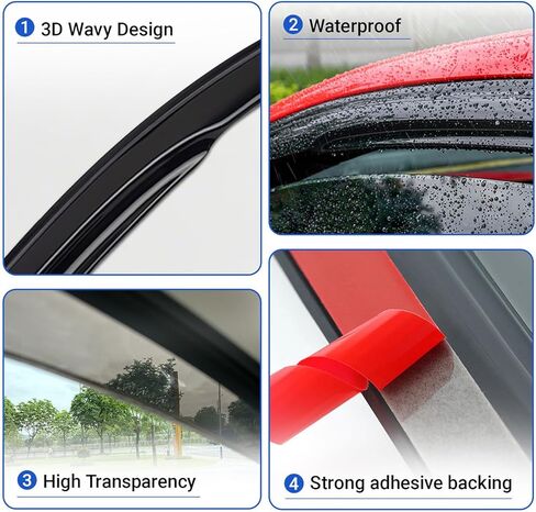 Window Rain Guards Compatible with 2010-2014 VW Golf R GTI MK6 4-Door Hatchback, 4pcs 3D Wavy MU Style Window Visors Outside Mount Type Dark Smoke Tint Tape-On Side Sun Guard Set of 4 in Saudi Arabia