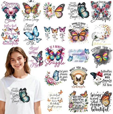 Dazoratix Butterfly Christian Iron on Transfers - 20 Sheets Religious DTF Ready to Press Heat Patches Inspirational Vinyl Stickers Decals for Women Girls T Shirts Clothes Bag Hat DIY Crafts Decoration in Saudi Arabia