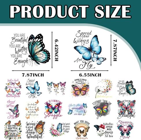 Dazoratix Butterfly Christian Iron on Transfers - 20 Sheets Religious DTF Ready to Press Heat Patches Inspirational Vinyl Stickers Decals for Women Girls T Shirts Clothes Bag Hat DIY Crafts Decoration in Saudi Arabia
