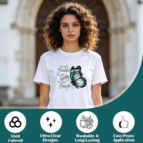 Dazoratix Butterfly Christian Iron on Transfers - 20 Sheets Religious DTF Ready to Press Heat Patches Inspirational Vinyl Stickers Decals for Women Girls T Shirts Clothes Bag Hat DIY Crafts Decoration in Saudi Arabia