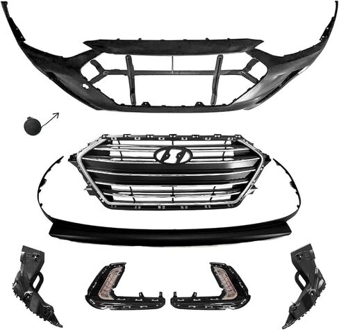 مجموعة غطاء المصد الأمامي الكاملة المتوافقة مع 2017-2018 Hyundai LE SE كوريا، استبدل OEM 86510-F3000،86591-F3000،86350-F3000،86350-F3100 in Kuwait
