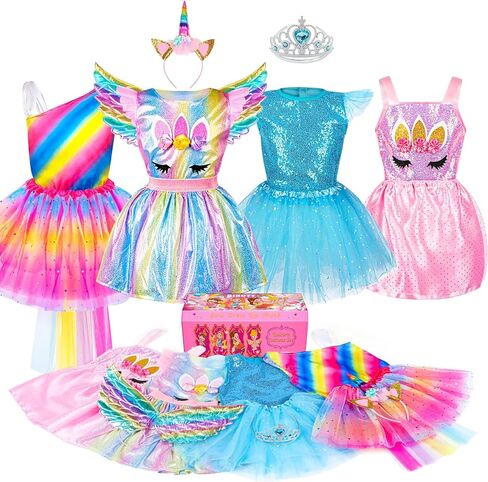 BBUTY Princess Dress Up Clothes Set for Toddler Girls, Pretend Play Costumes with Dresses, Crown for Roleplay, Toys Gifts for Ages 3-6 in Saudi Arabia