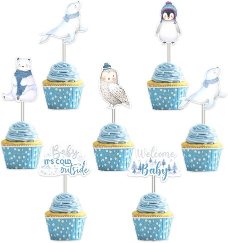 Winter Woodland Baby Shower Decorations, 36pcs Arctic Animals Baby It’s Cold Outside Cupcake Toppers for Arctic Polar Penguin Welcome Baby Shower Table Decorations in Saudi Arabia