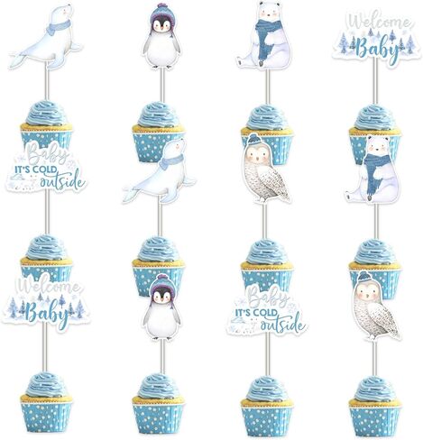 Winter Woodland Baby Shower Decorations, 36pcs Arctic Animals Baby It’s Cold Outside Cupcake Toppers for Arctic Polar Penguin Welcome Baby Shower Table Decorations in Saudi Arabia