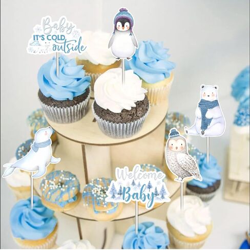 Winter Woodland Baby Shower Decorations, 36pcs Arctic Animals Baby It’s Cold Outside Cupcake Toppers for Arctic Polar Penguin Welcome Baby Shower Table Decorations in Saudi Arabia