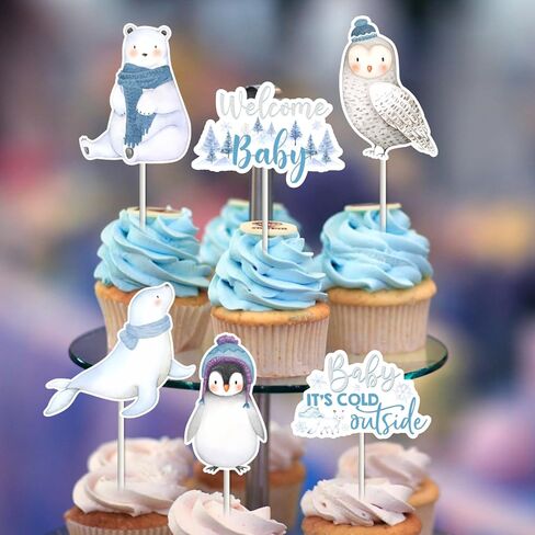 Winter Woodland Baby Shower Decorations, 36pcs Arctic Animals Baby It’s Cold Outside Cupcake Toppers for Arctic Polar Penguin Welcome Baby Shower Table Decorations in Saudi Arabia