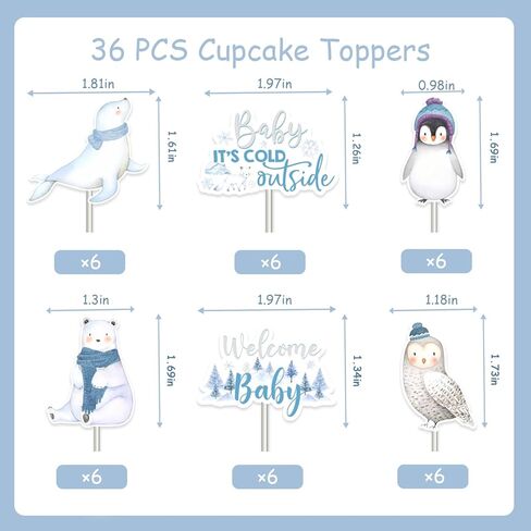 Winter Woodland Baby Shower Decorations, 36pcs Arctic Animals Baby It’s Cold Outside Cupcake Toppers for Arctic Polar Penguin Welcome Baby Shower Table Decorations in Saudi Arabia