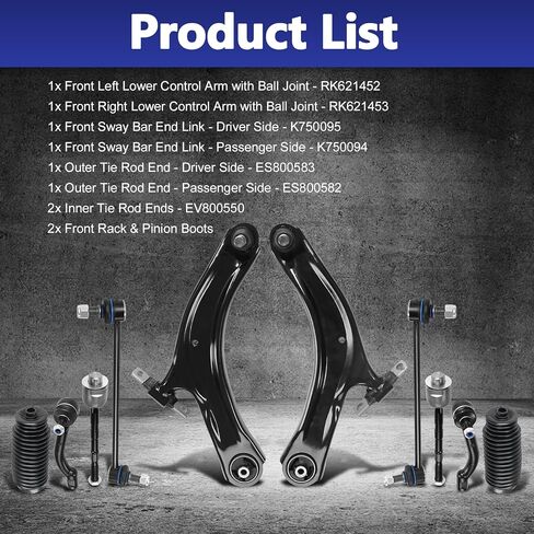 10 قطعة طقم التعليق الأمامي ذراع التحكم السفلي مع البطانات الكروية المشتركة Sway Bar Link Tie Rod استبدال لـ 2008-2013 Nissan Rogue 2014-2015 Rogue Select K621452 K621453 MS30194 MS30195 in Saudi Arabia