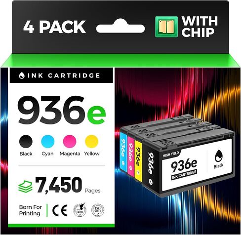 936e 936XL High Yield Ink Cartridges with Chip Combo 4-Pack Replacement for HP 936 936e Ink Works with HP OfficeJet Pro 9125e 9135e 9110b 9128e 9130b 9122e 9120e Wide Format 9730e Printers Black Color in Saudi Arabia