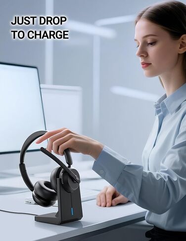 سماعة رأس بلوتوث من تراكر، سماعات رأس لاسلكية مع ميكروفون عازل للضوضاء، سماعات رأس بلوتوث عالية الدقة لمدة 40+ ساعة مع وسادة أذن قابلة للفصل/وضع فردي + مزدوج للمكتب/القيادة/المنزل in Kuwait