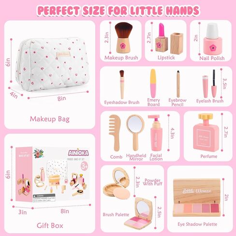 Wooden Makeup Toy Set for Girls: Pretend Makeup Play Set for Toddlers 3-5 - Kids Makeup Set with Eyeshadow/ Mascara/ Mirror/ Bag - Gifts Toys for 3 4 5 6 7 8 Years Old Kids Children in Saudi Arabia