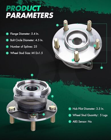 SCITOO Wheel Bearing and Hub Assembly Replaces 512291 Rear fit for Mitsubishi Endeavor 2004-2008, for Mitsubishi Endeavor 2010-2011 Hub Bearing Assembly 5 Lugs Non-ABS [2pc], only for AWD in Saudi Arabia