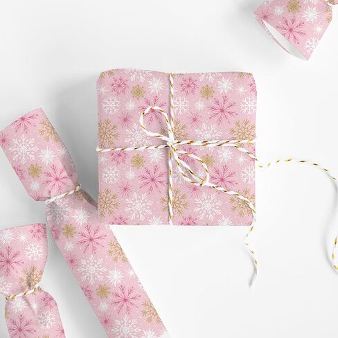 JarThenaAMCS Christmas Wrapping Paper -Mini Roll- 17in x 32.8Ft Gold Pink Xmas Snowflake Gift Wrap Paper for Christmas Holiday Party Wrapping Supplies in Saudi Arabia
