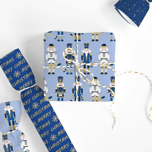 JarThenaAMCS Christmas Nutcracker Wrapping Paper - Mini Roll - 17 Inch x 16.4 Ft Navy Blue Gold Snowflake Gift Wrap Paper for Xmas Winter Party DIY Crafts, 3 Rolls in Saudi Arabia