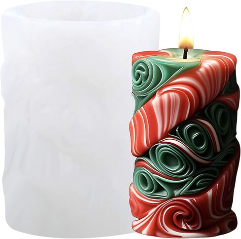 XIAOSHUI 3D Christmas Candle Mold Holly Leaf Column Candle Silicone Molds Christmas Cylinder Resin Casting Mold for Candle Making Aromatherapy Candles Gypsum Polymer Clay Craft Candle Home Decorate in Saudi Arabia