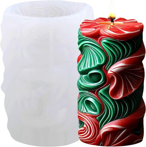 XIAOSHUI 3D Christmas Candle Mold Holly Leaf Column Candle Silicone Molds Christmas Cylinder Resin Casting Mold for Candle Making Aromatherapy Candles Gypsum Polymer Clay Craft Candle Home Decorate in Saudi Arabia