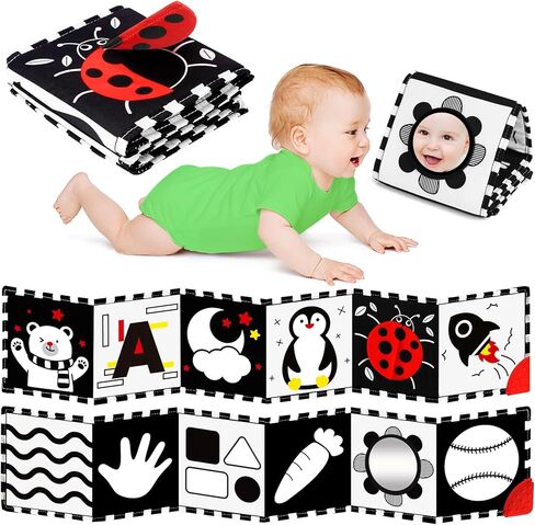 Black and White Baby Toys - High Contrast Baby Toys for Newborn Brain Development - Tummy Time Toys - Soft Baby Book - Infant Sensory Toy 0-3-6-12 Months - Visual Stimulation Montessori Toy Gift in Saudi Arabia
