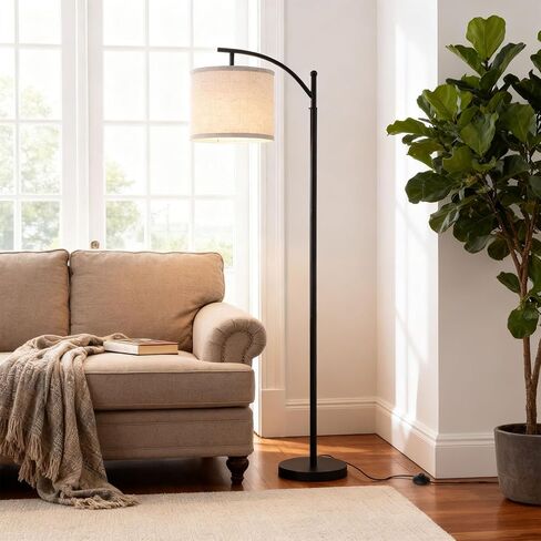 Arc Floor Lamp with 3 Color Temperatures, 9W LED Remote-Controlled Light, Tall lamp with Foot Switch and Timer Function, Modern Standing Lamp for Living Room, Bedroom, Office Reading, Black in Saudi Arabia