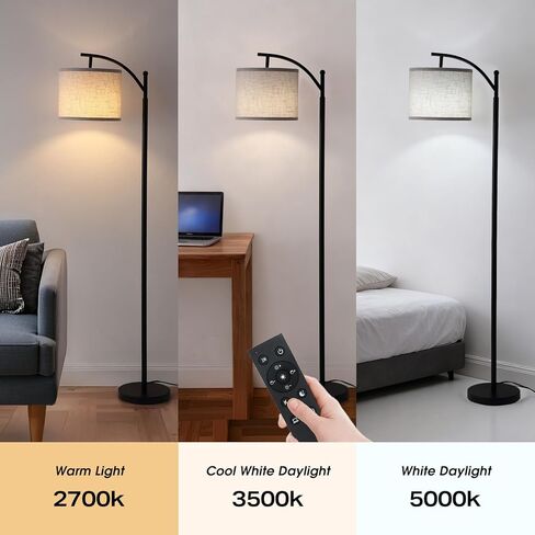 Arc Floor Lamp with 3 Color Temperatures, 9W LED Remote-Controlled Light, Tall lamp with Foot Switch and Timer Function, Modern Standing Lamp for Living Room, Bedroom, Office Reading, Black in Saudi Arabia