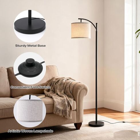 Arc Floor Lamp with 3 Color Temperatures, 9W LED Remote-Controlled Light, Tall lamp with Foot Switch and Timer Function, Modern Standing Lamp for Living Room, Bedroom, Office Reading, Black in Saudi Arabia