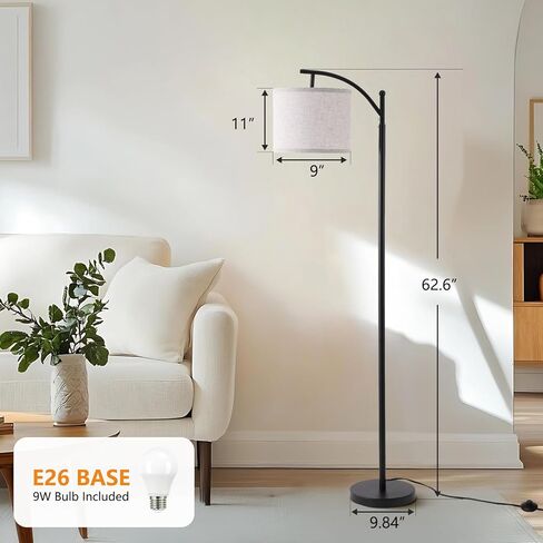 Arc Floor Lamp with 3 Color Temperatures, 9W LED Remote-Controlled Light, Tall lamp with Foot Switch and Timer Function, Modern Standing Lamp for Living Room, Bedroom, Office Reading, Black in Saudi Arabia