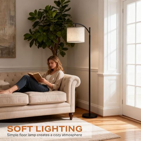 Arc Floor Lamp with 3 Color Temperatures, 9W LED Remote-Controlled Light, Tall lamp with Foot Switch and Timer Function, Modern Standing Lamp for Living Room, Bedroom, Office Reading, Black in Saudi Arabia