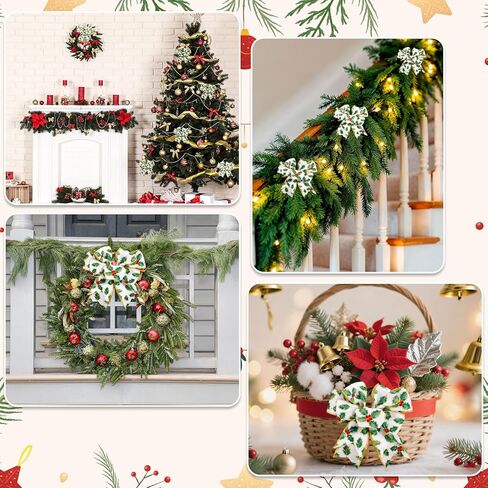 Christmas Wired Edge Ribbon 2.5 in 10 Yards Watercolor Holly Berry Craft Ribbon Xmas Fabric Wrapping Ribbons for Bow Wreath Holiday Party Home Decor in Saudi Arabia
